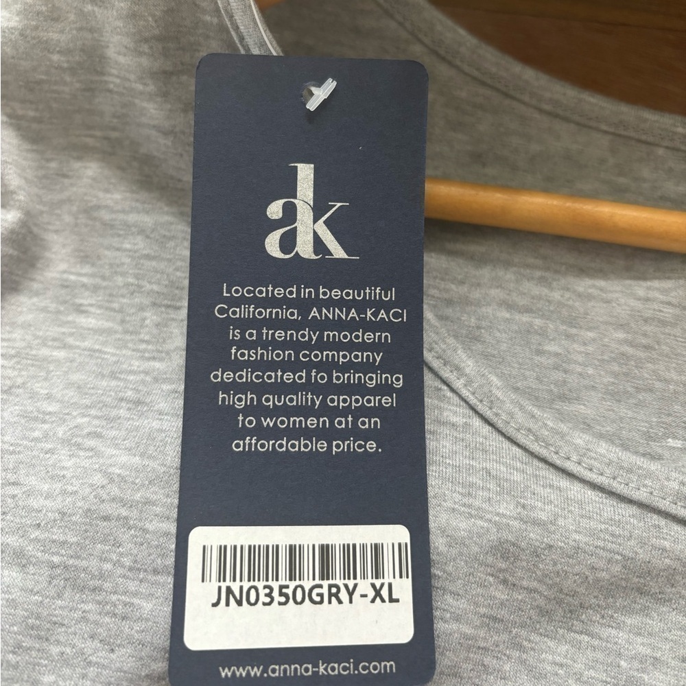 Anna-Kaci California NWT Gray Shirt with White Lace Sleeves| XL - Picture 5 of 8